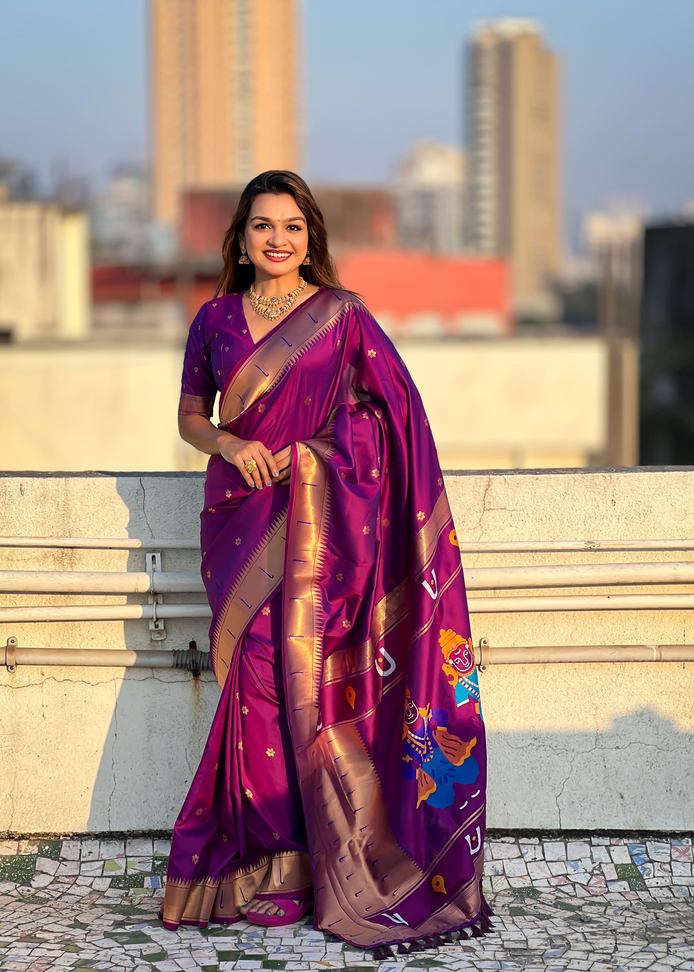 Magenta Silk Blend Vitthala God Paithani Silk Saree