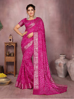 Magenta Silk Saree With Bandhej And Classic Zari Weaving