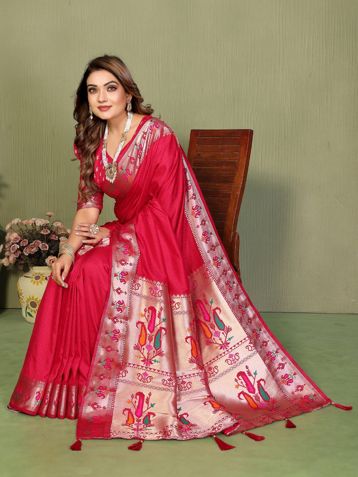 Magenta Silk Saree With Designer Weaving