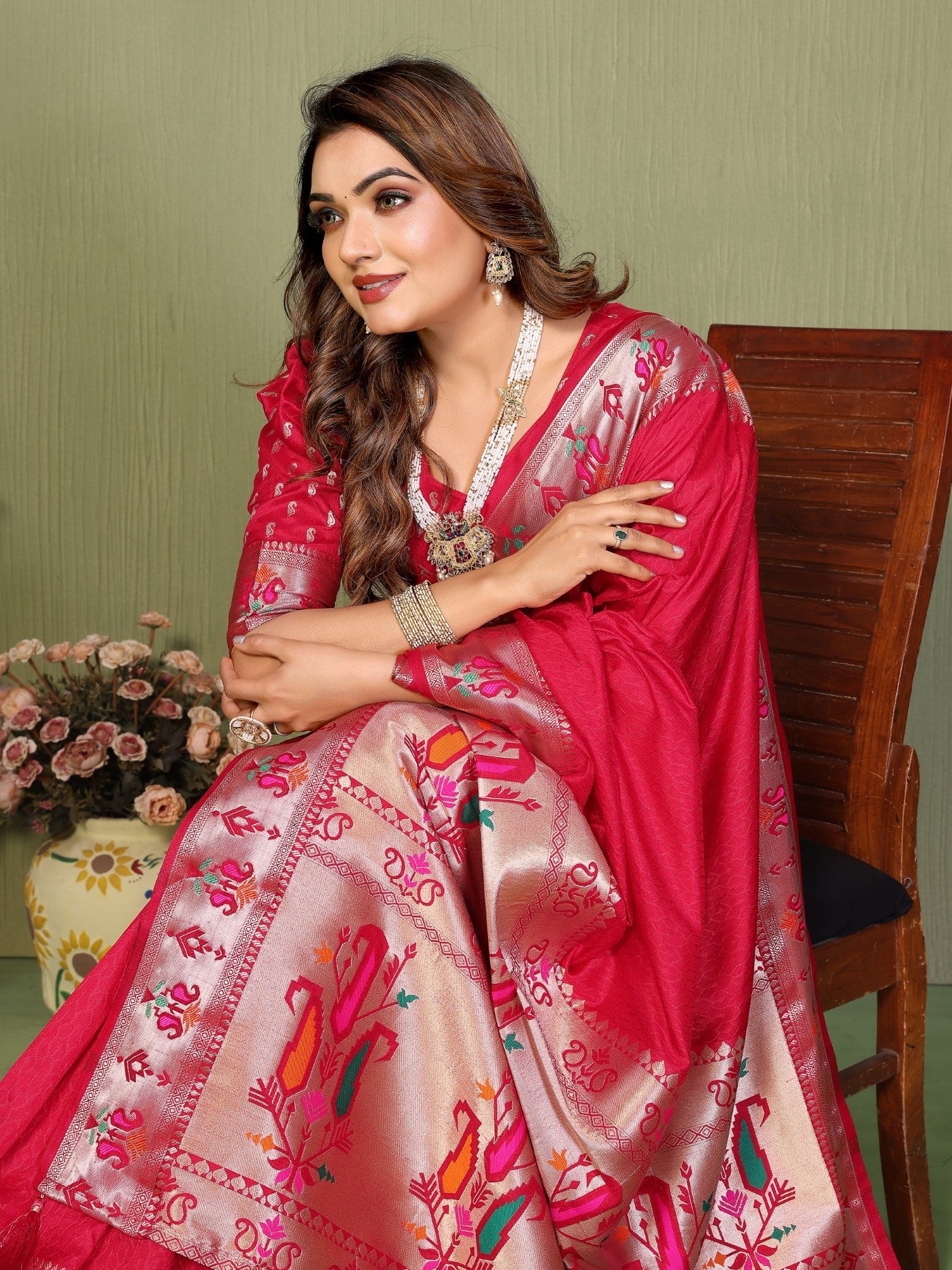 Magenta Silk Saree With Designer Weaving