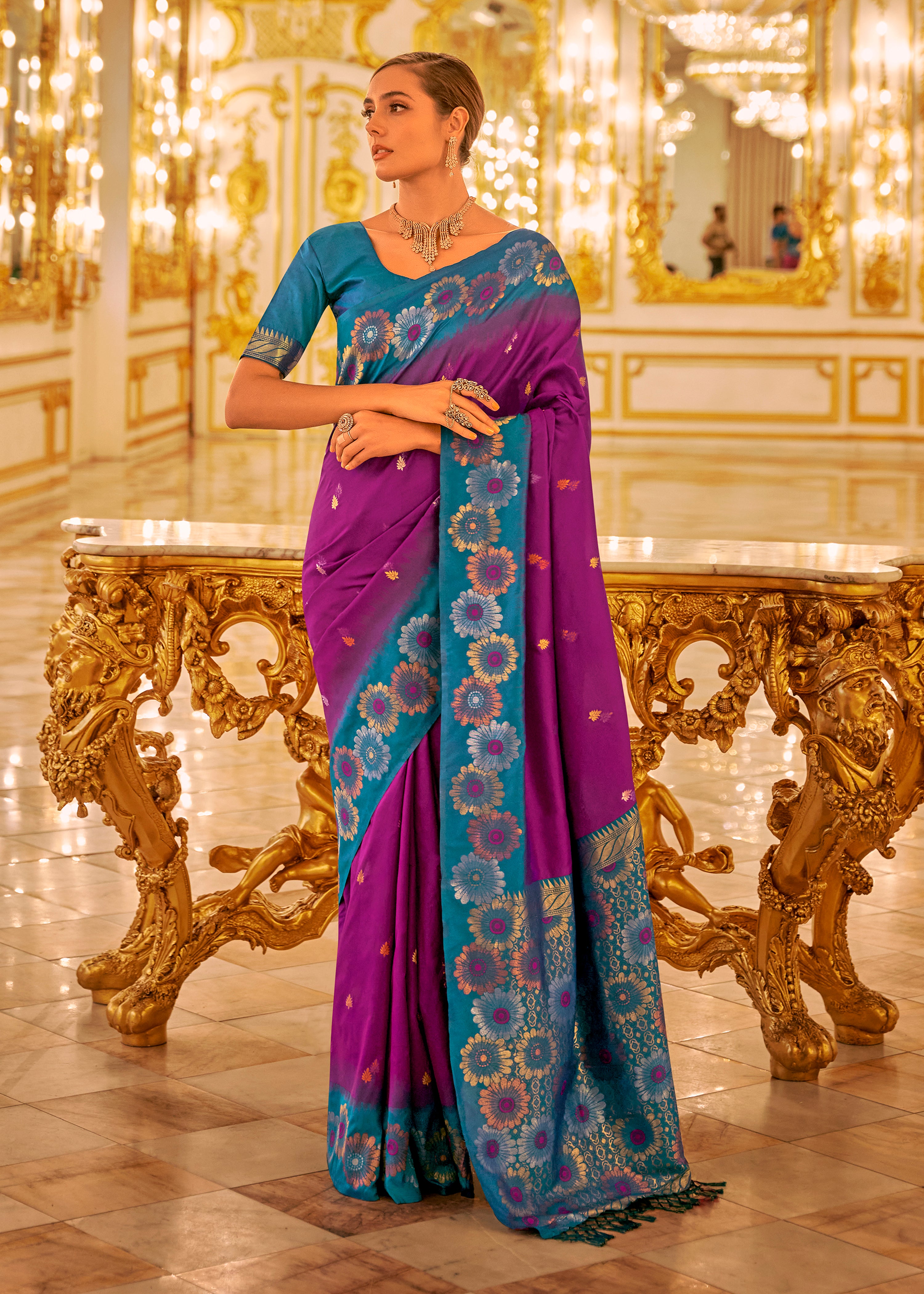 Magenta Soft Silk Saree With  Jacquard Woven Work
