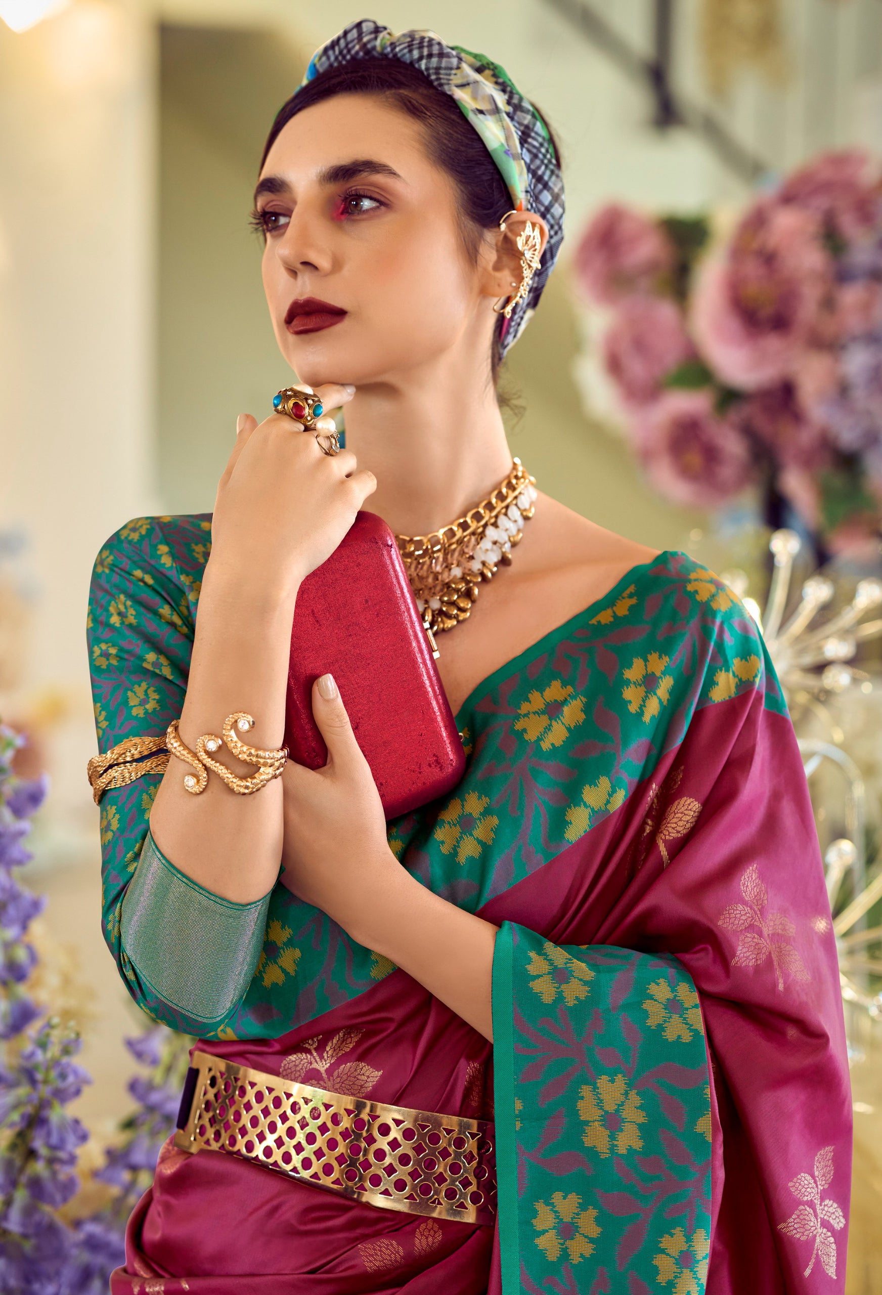 Magenta Soft Silk Saree With  Jacquard Woven Work