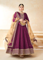 Magenta Taffeta Butti Heavy Thread Embroidery, Zari With Sequins Work  Anarkali Suits