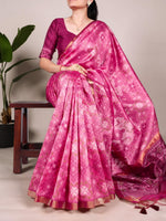 Magenta Weaving Pattern And Zari Weaving Border With Fancy Tassels Ethnic Raw Silk Saree
