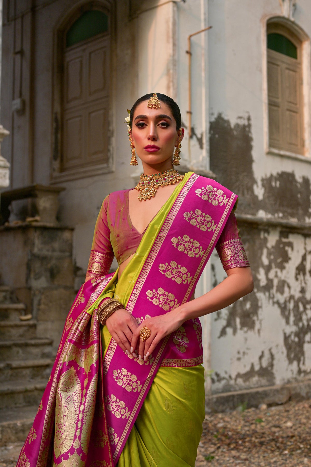 Mahendi Banarasi Silk Woven Jari Designer Heavy Rich Looks Ceremonial Saree