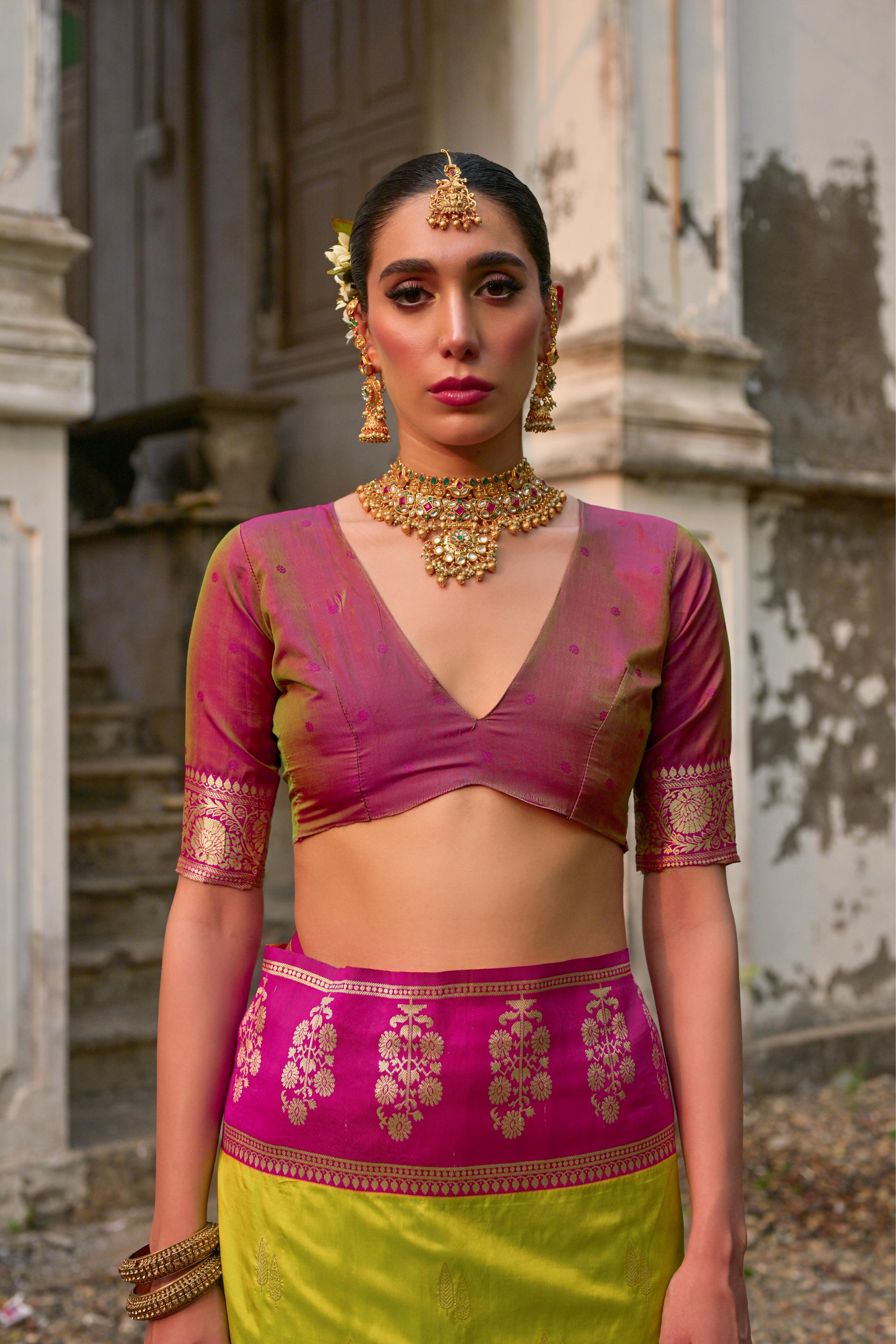 Mahendi Banarasi Silk Woven Jari Designer Heavy Rich Looks Ceremonial Saree