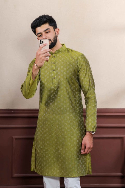 Mahendi Blended Cotton Wevon Dobby Kurta Pajama