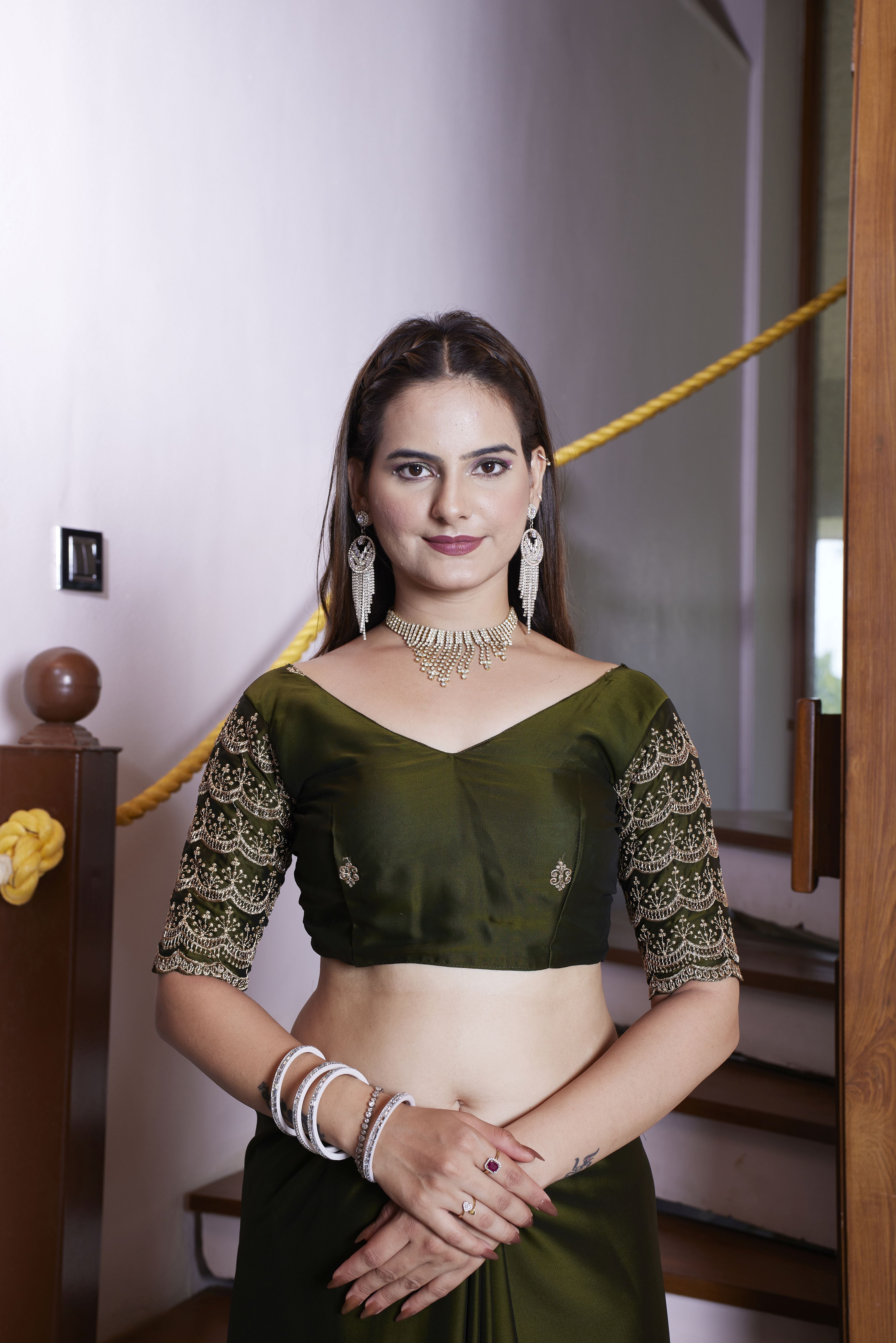 Mahendi Chiffon Designer Embroidered Ceremonial Saree