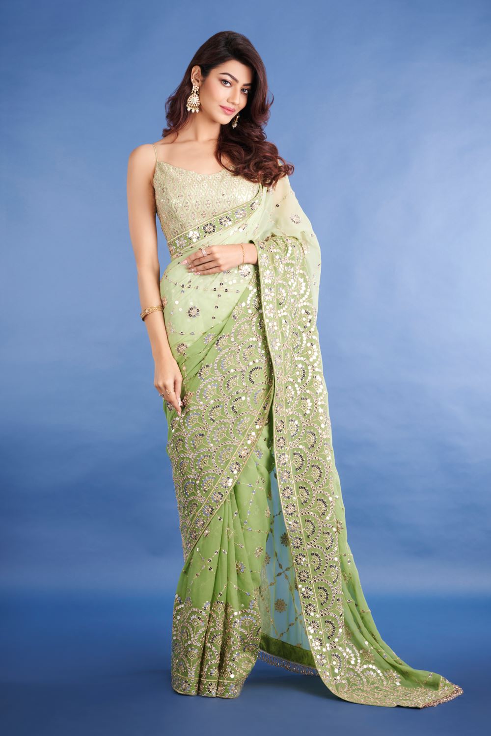 Mahendi Colour Georgette Embroidery Work Saree