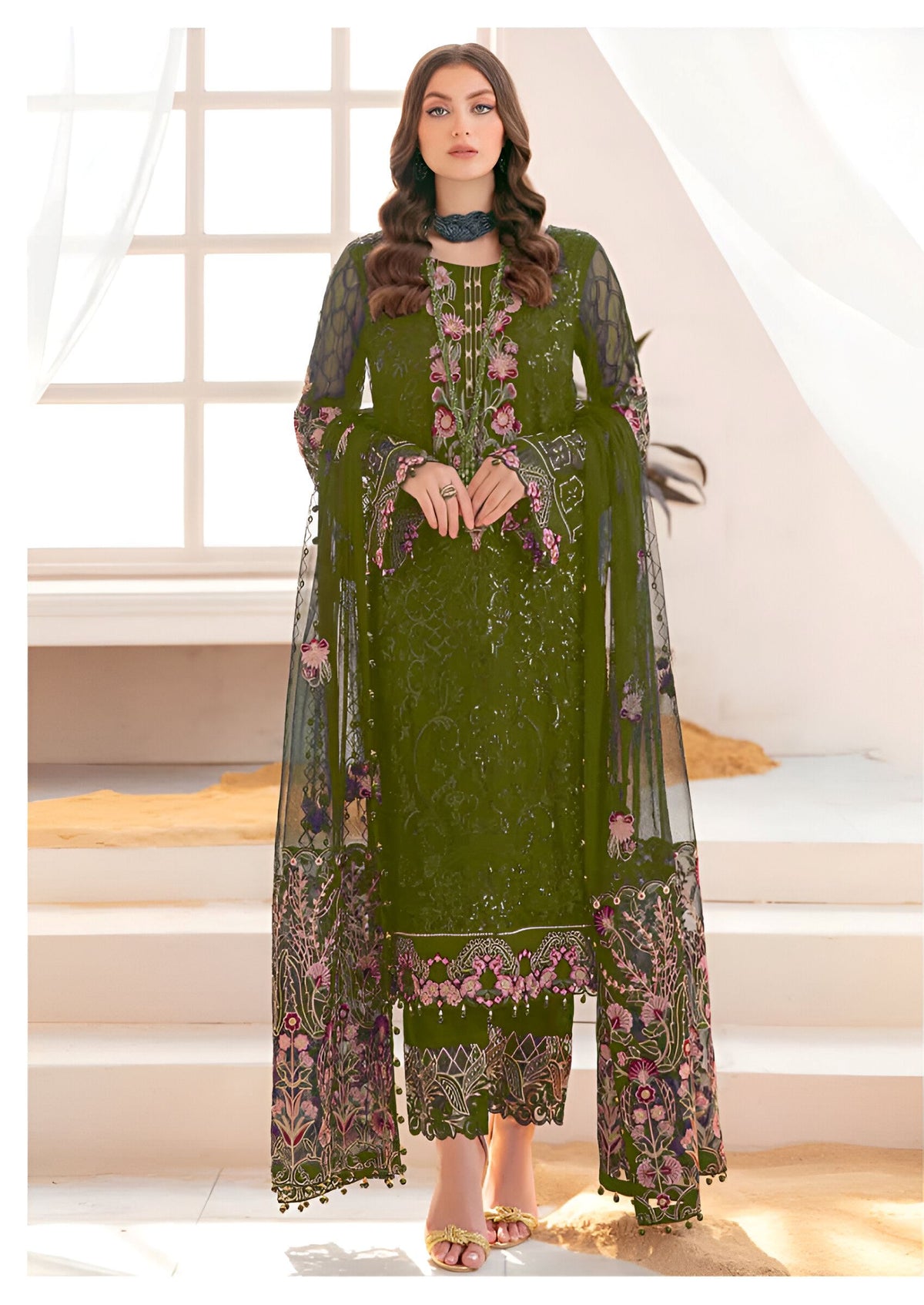 Mahendi Heavy Designer Suit With Heavy Embroidery Work