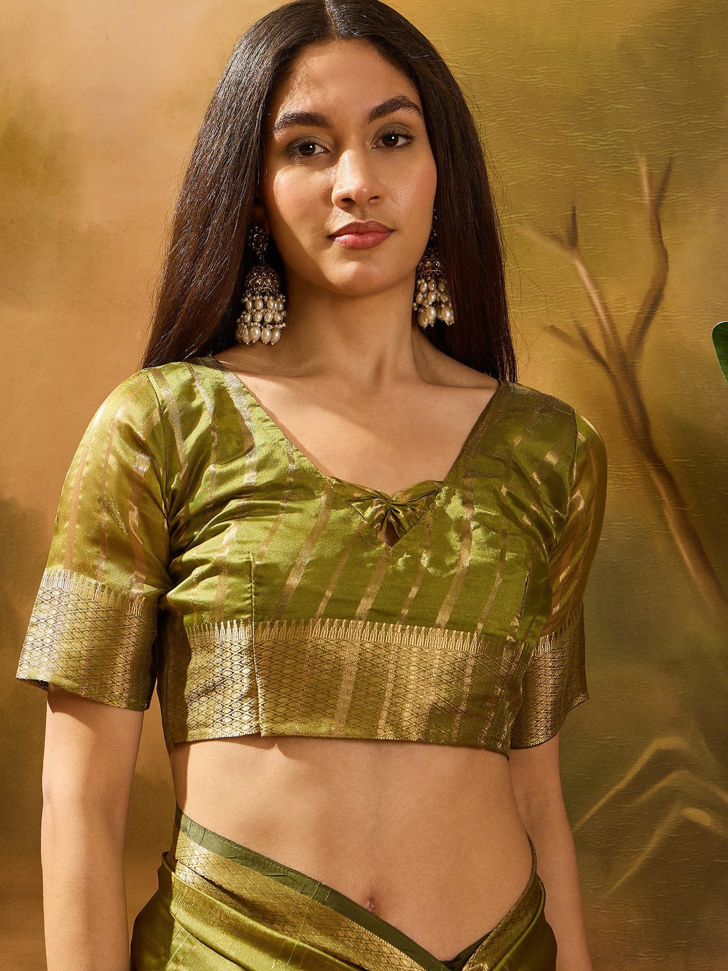 Mahendi Khadi Organza Woven Jacquard Designer Ethnic Partywear Saree