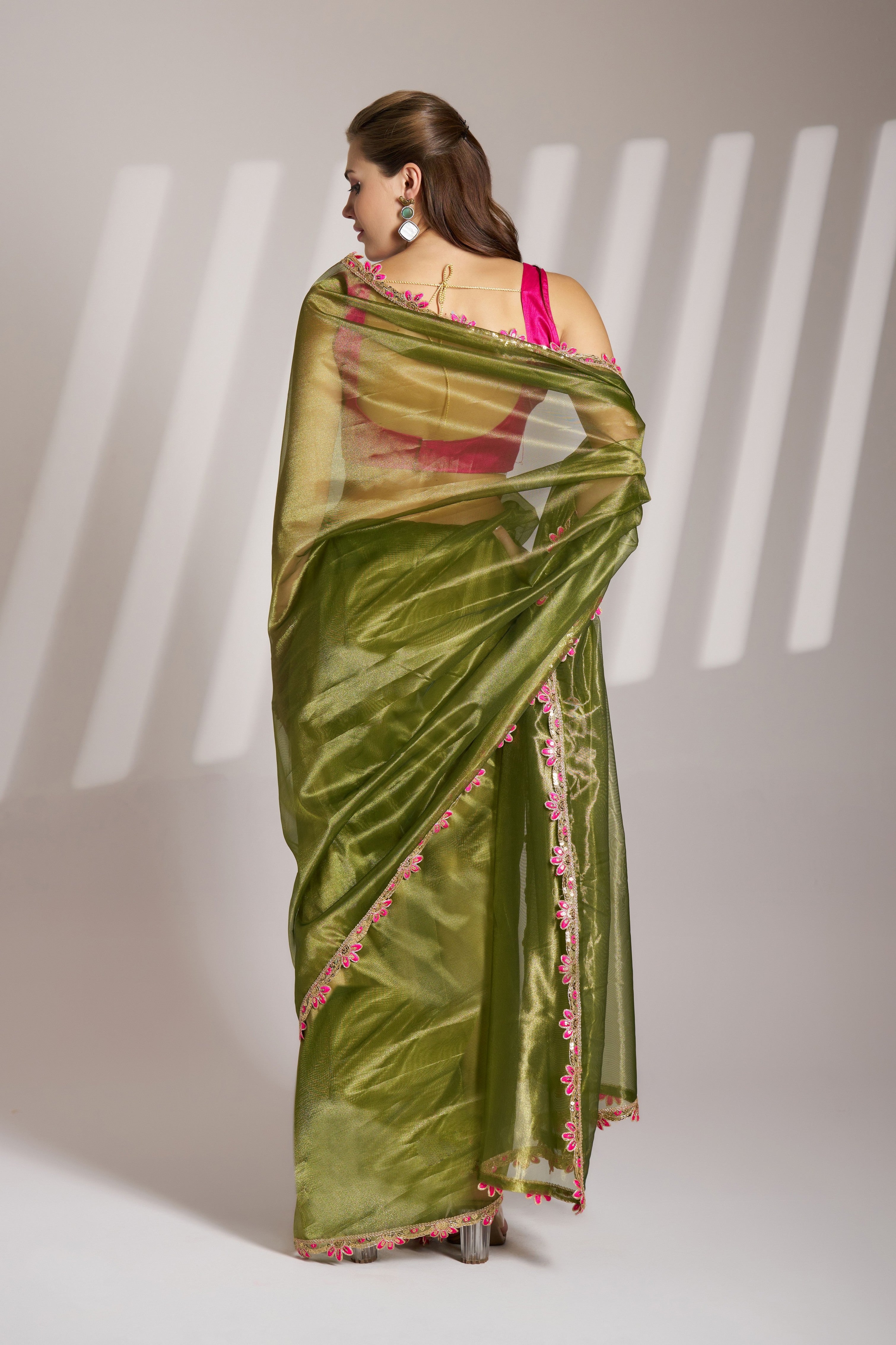 Mahendi Twill Net Solid Fancy Designer Bollywood Style Saree