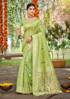 Majestic Green Assam Silk Meenakari Festival Saree