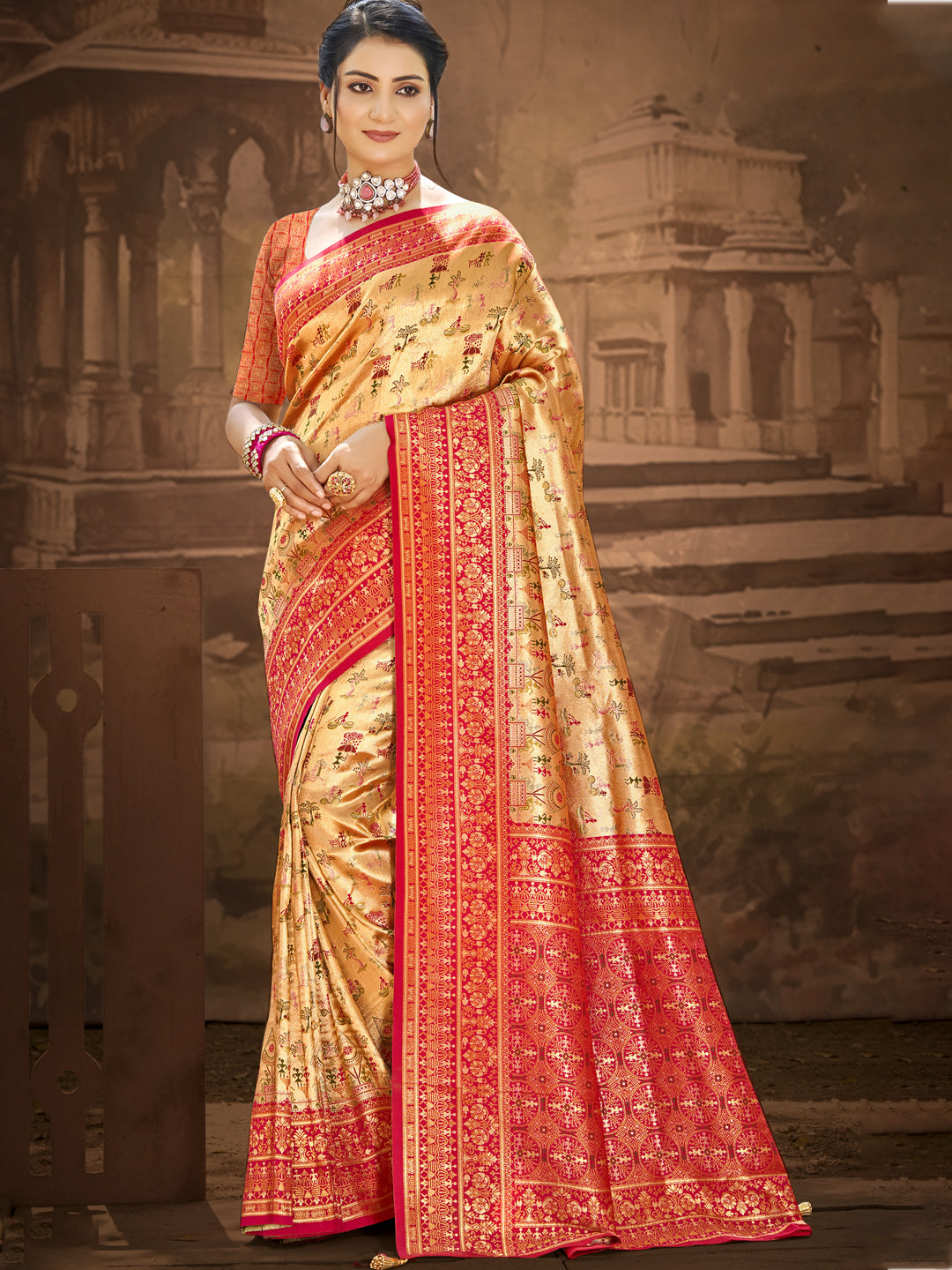 Majestic Multi Color Dharmavaram Silk Festival Saree for Women