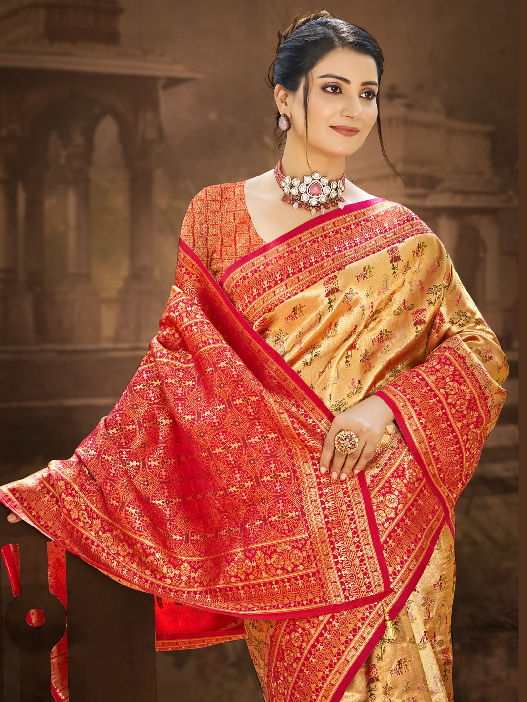 Majestic Multi Color Dharmavaram Silk Festival Saree for Women