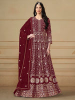 Maroon Anarkali Suit With Heavy Thread Embroidery With Sequis Work