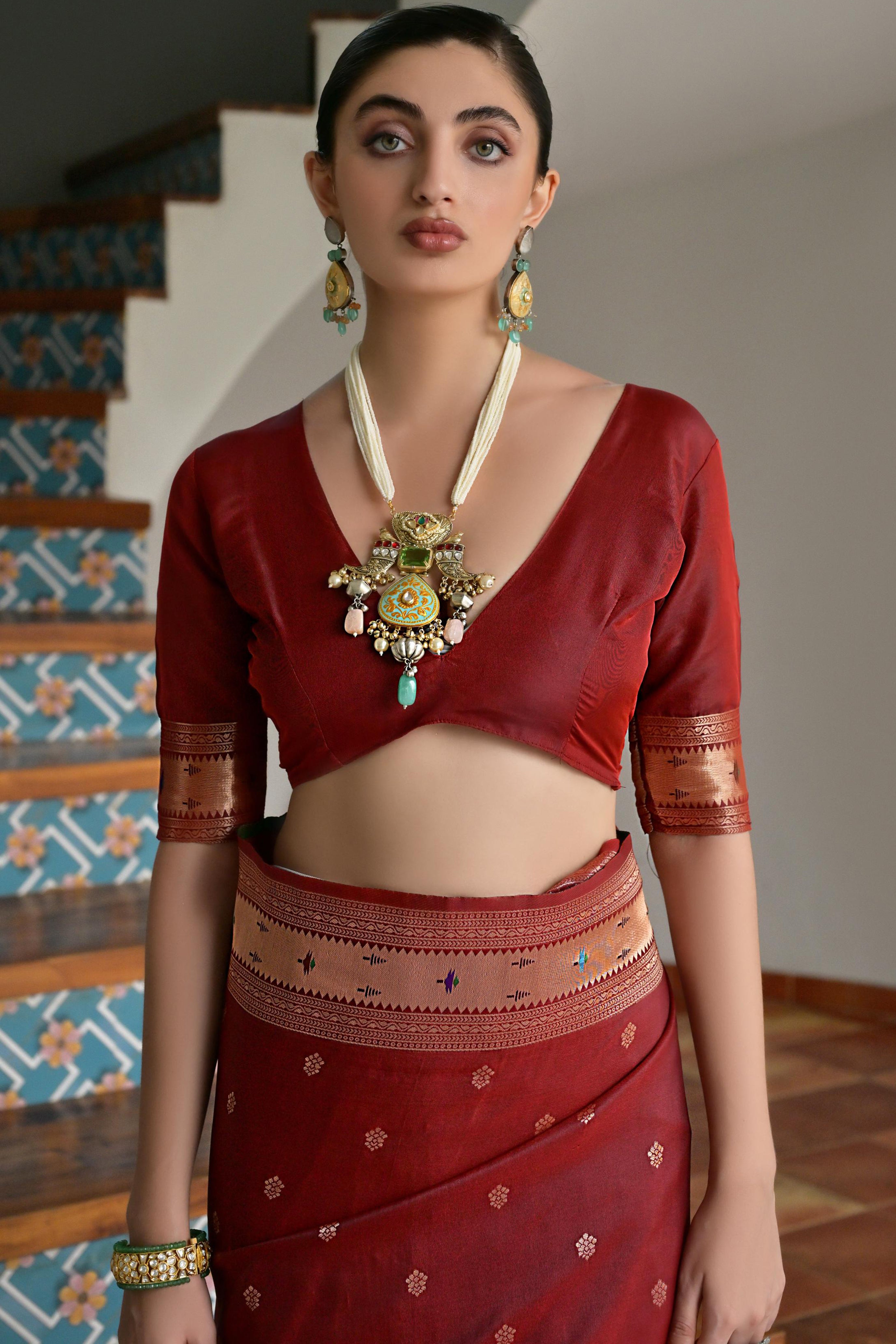 Maroon Banarasi Silk Saree with Classic Paithani Woven Elegance