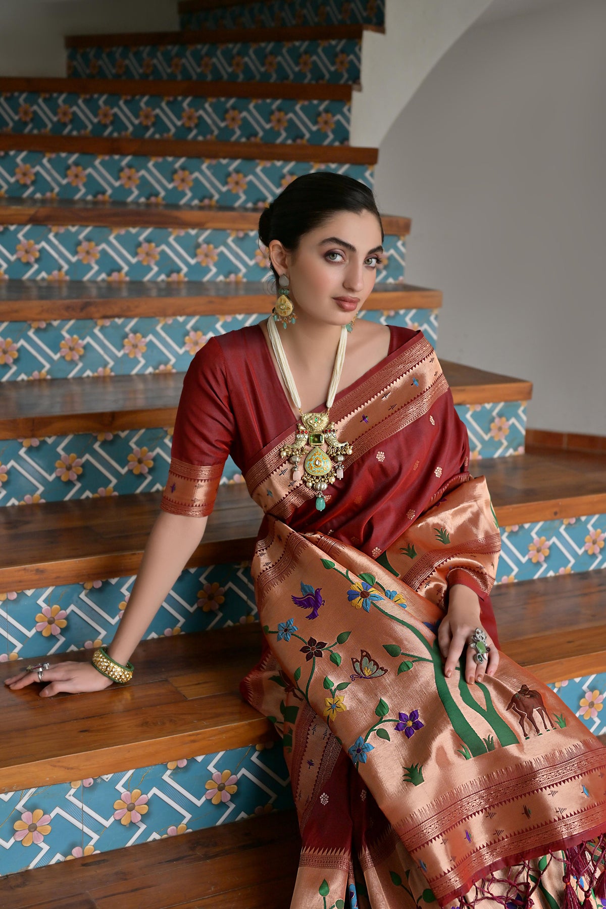 Maroon Banarasi Silk Saree with Classic Paithani Woven Elegance