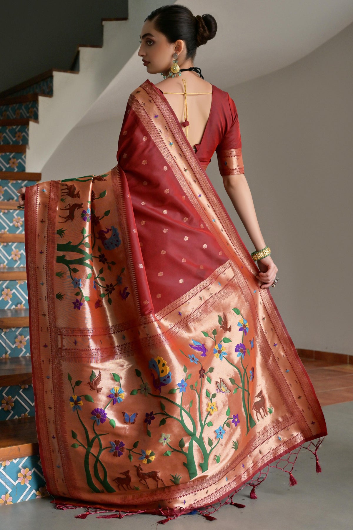 Maroon Banarasi Silk Saree with Classic Paithani Woven Elegance