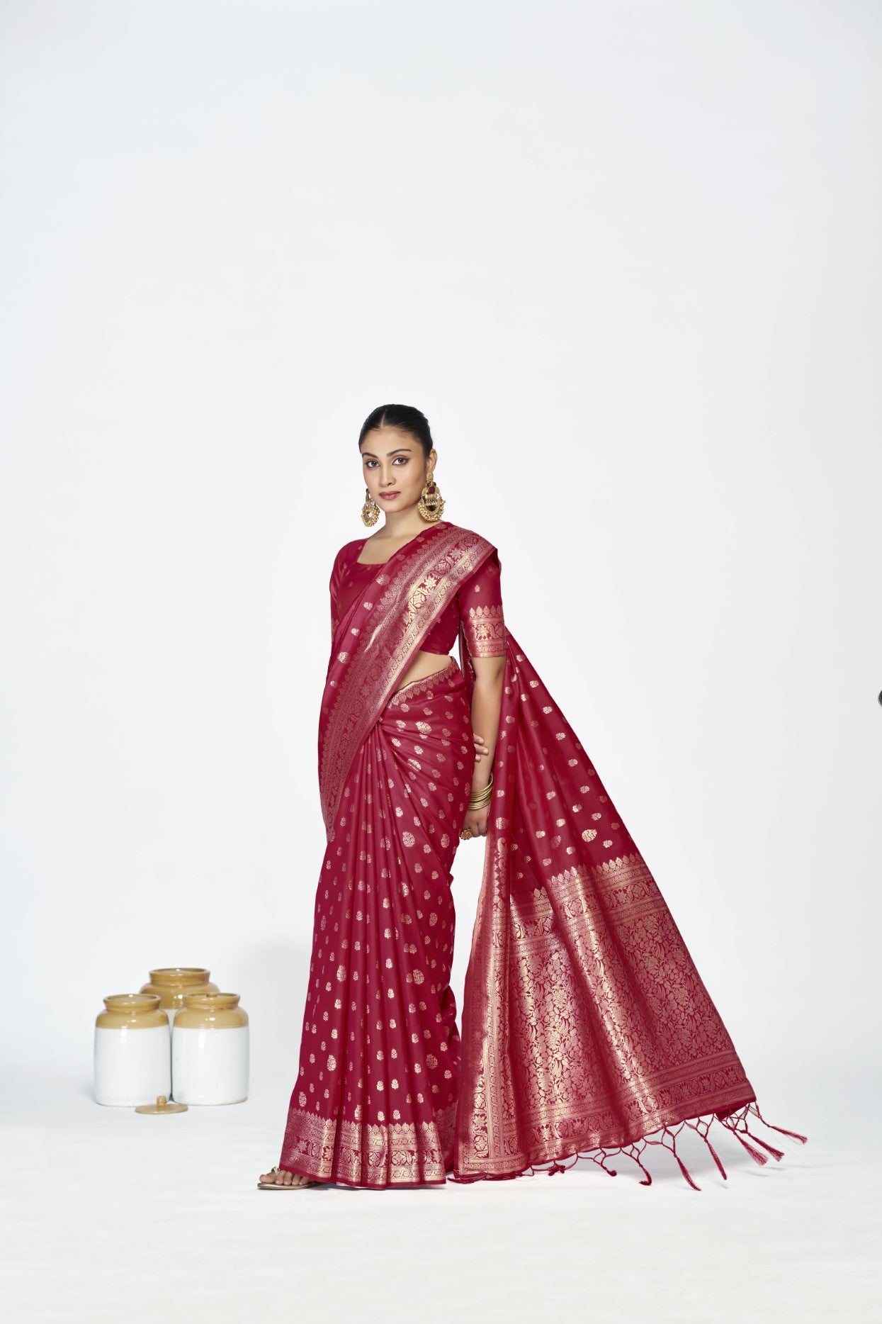 Maroon Banarasi Silk Saree with Weaving