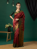 Maroon Banarasi Silk Woven Jari Designer Heavy And Ethnic Partywear Saree