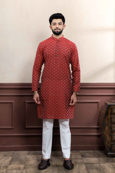 Maroon Blended Cotton Wevon Dobby Kurta Pajama
