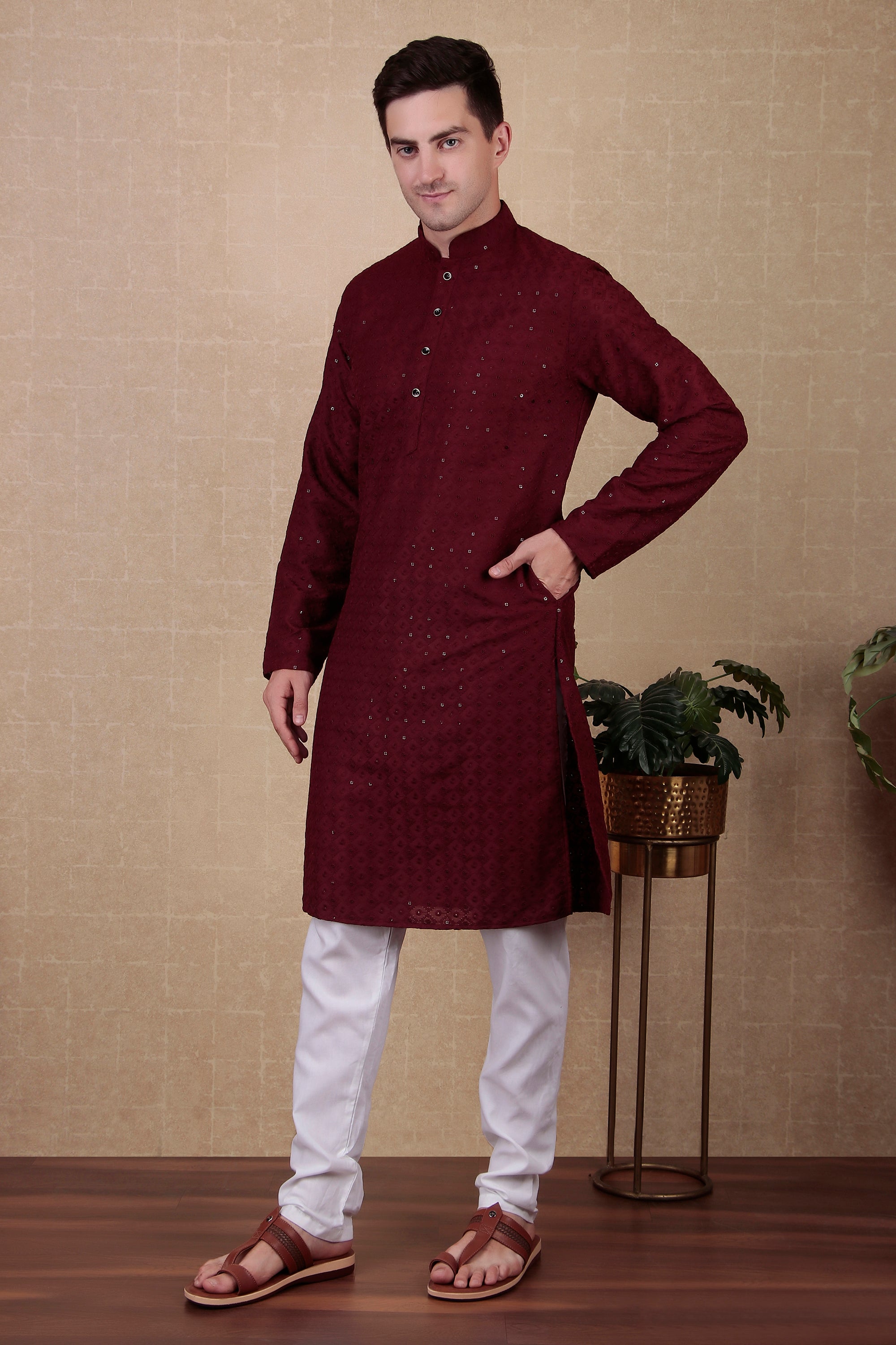 Maroon Bollywood Style Kurta Payjama Set with Sequins – Rich and Glamorous