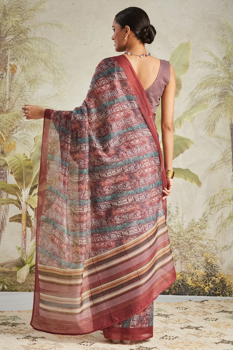 Maroon Chanderi Cotton Festive Wear Saree With Smart Digital Print