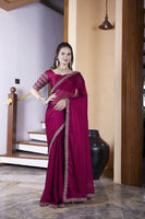Maroon Chiffon Designer Embroidered Ceremonial Saree
