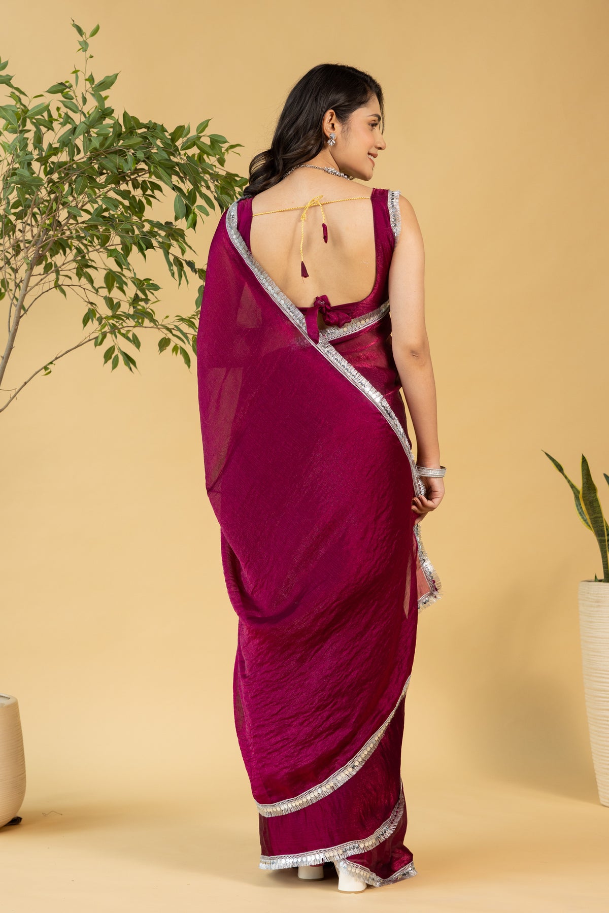 Maroon Chiffon Ready To Wear Saree For Graceful Bollywood Style Saree