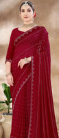 Maroon Chiffon Saree With  Swarovski Diamond Work