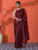 Maroon Chinon Designer Digital Printed Girlie Partywear Saree
