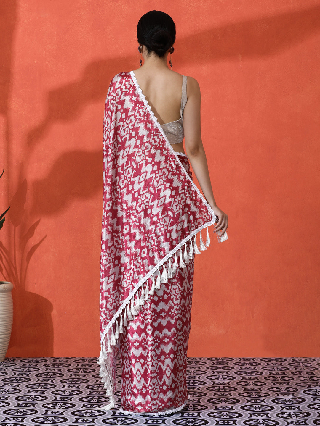 Maroon Chinon Designer Digital Printed Saree For Ceremonial Looks