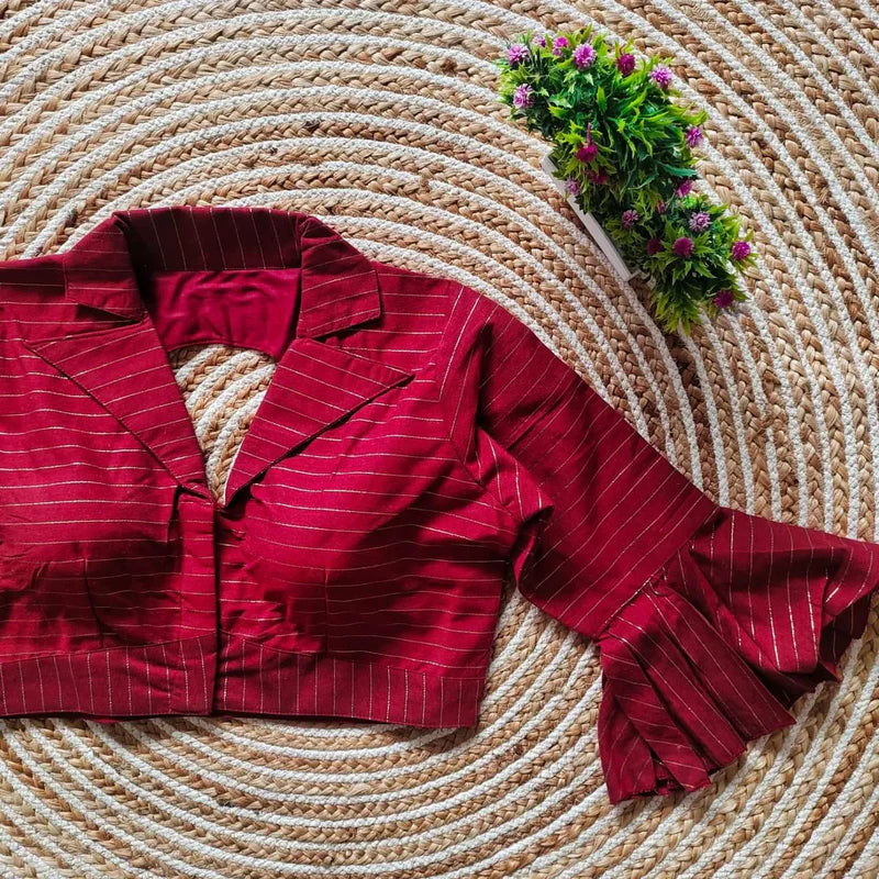 Maroon Classic Printed Cotton Long Sleeve Blouse