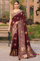 Maroon Color Pure Dola Silk Saree With  Jacquard Woven Work