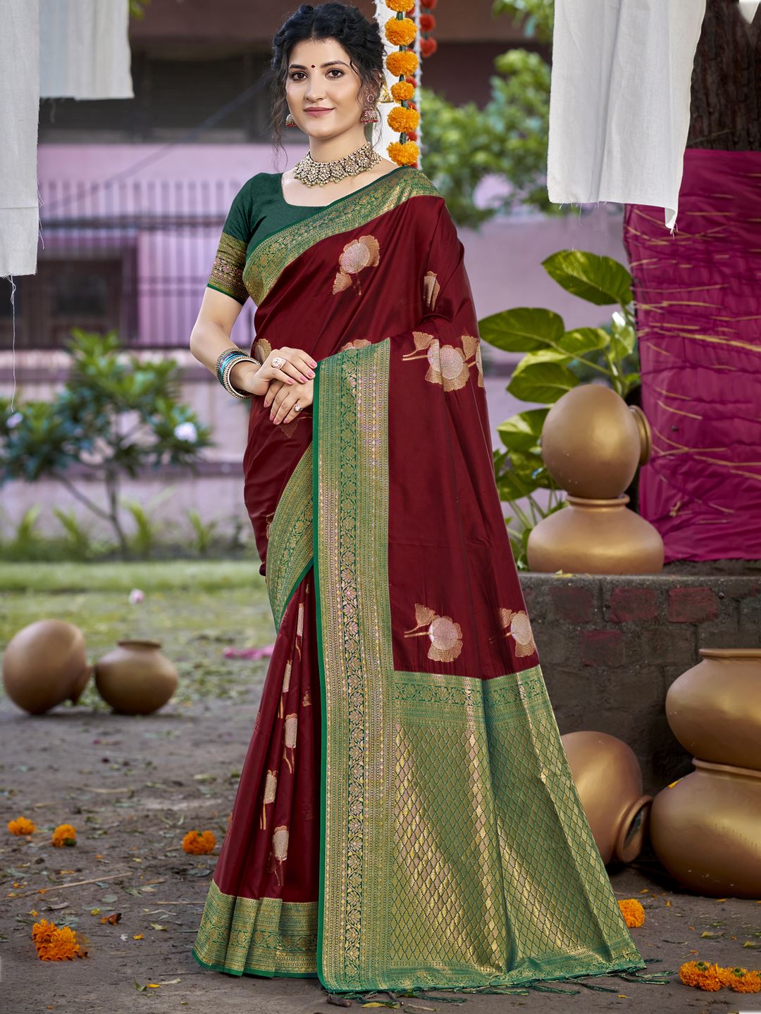 Maroon Color Silk Weaving Classic  Saree