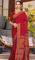 Maroon Cotton Silk Woven Designer With Table And Foil Printed Partywear Saree