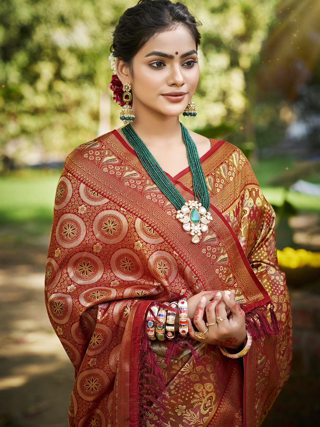 Maroon Dharmavaram Saree With Sophisticated Touch and Subtle Elegance