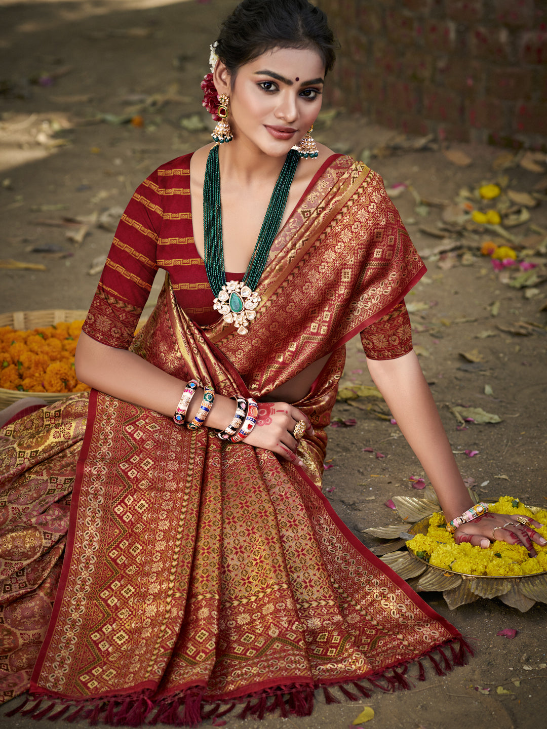 Maroon Dharmavaram Silk Saree With Classic Drape and Refined Beauty