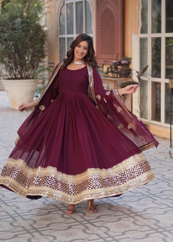 Maroon Faux Blooming  Suit With Embroidery Zari Sequins-work
