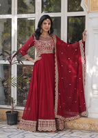 Maroon  Faux Blooming  Suit With Embroidery Zari Sequins-work