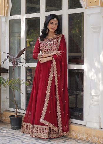 Maroon  Faux Blooming  Suit With Embroidery Zari Sequins-work