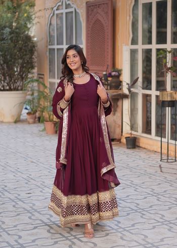 Maroon Faux Blooming  Suit With Embroidery Zari Sequins-work