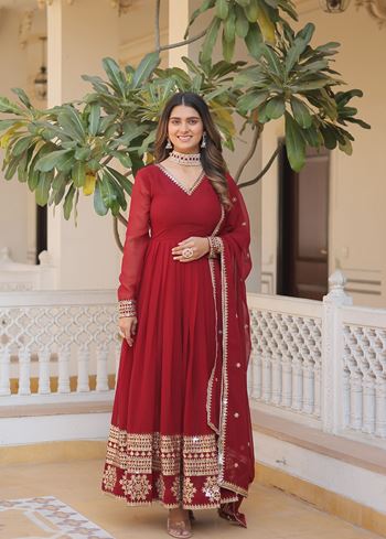 Maroon  Faux Blooming  Suit With Sequins Embroidered Multi-Sequins work