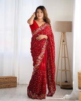 Maroon Georgette Fabric Designer Sequins Work Embroidery Saree