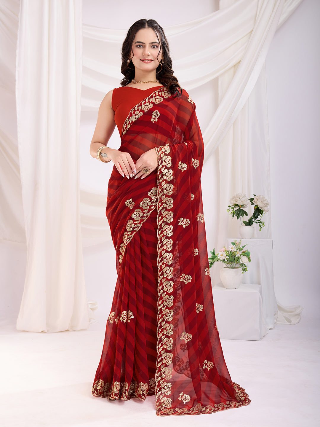 Maroon Georgette Sequins Designer Bollywood Saree