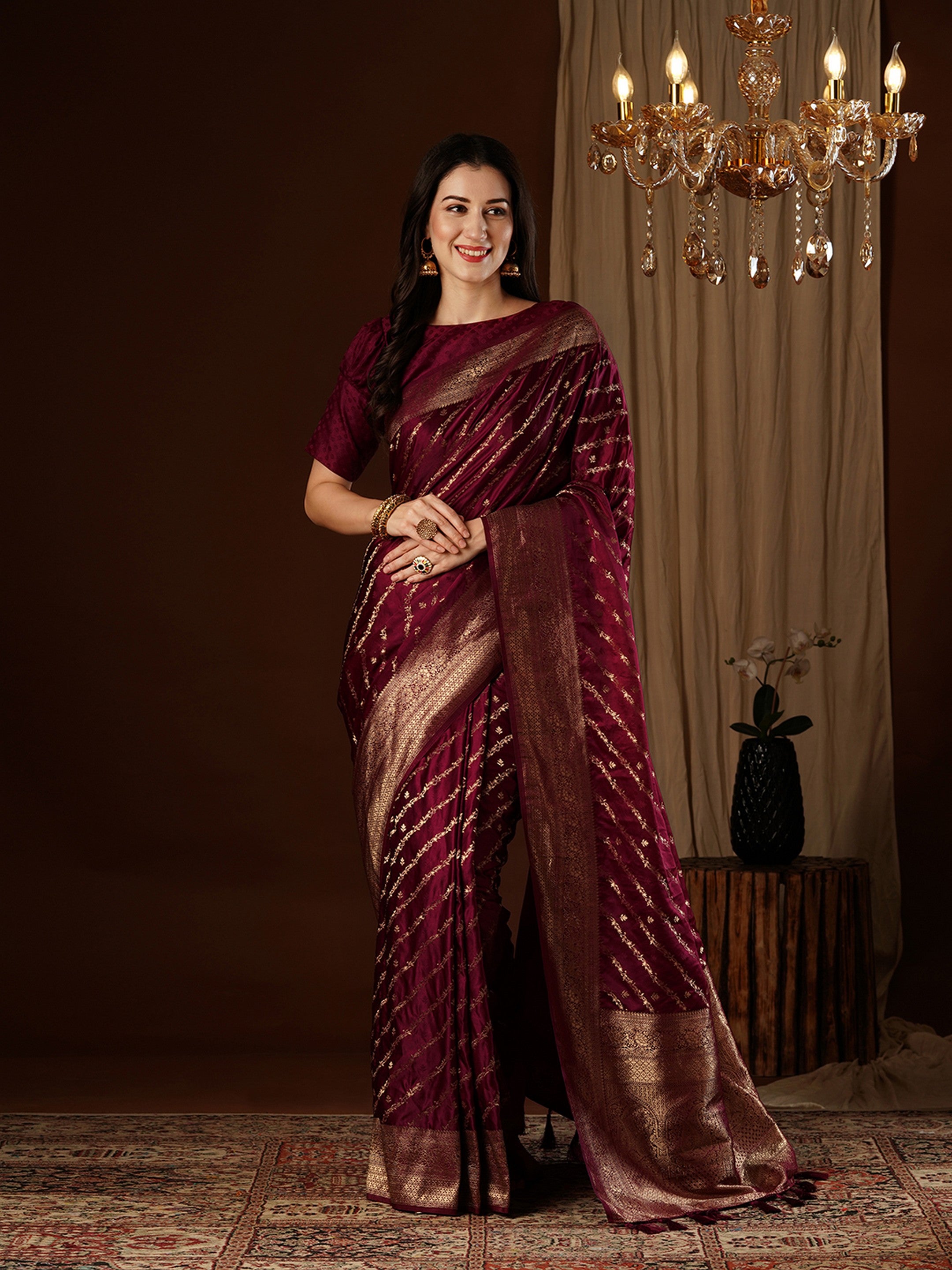 Maroon Glamorous Jacquard Designer Satin Silk Saree