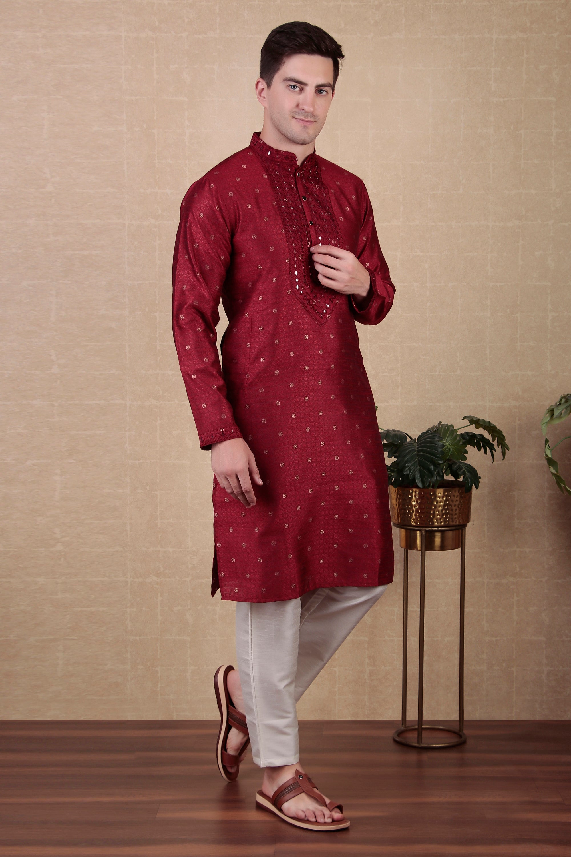 Maroon Jacquard Silk Kurta Payjama – Royal and Classy