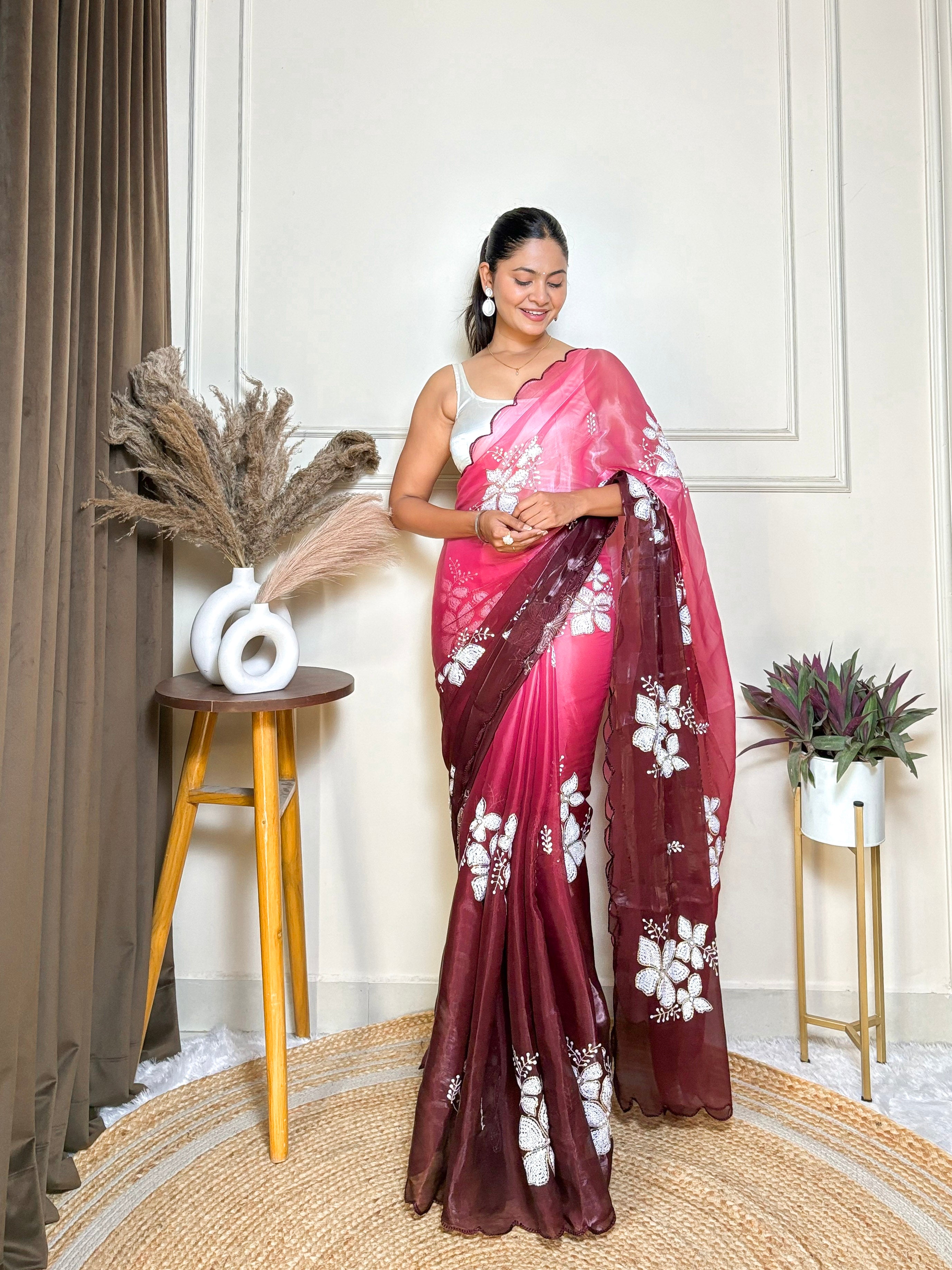Maroon Jimmy Choo Beautiful Sequins Embroidery Work Bollywood Saree