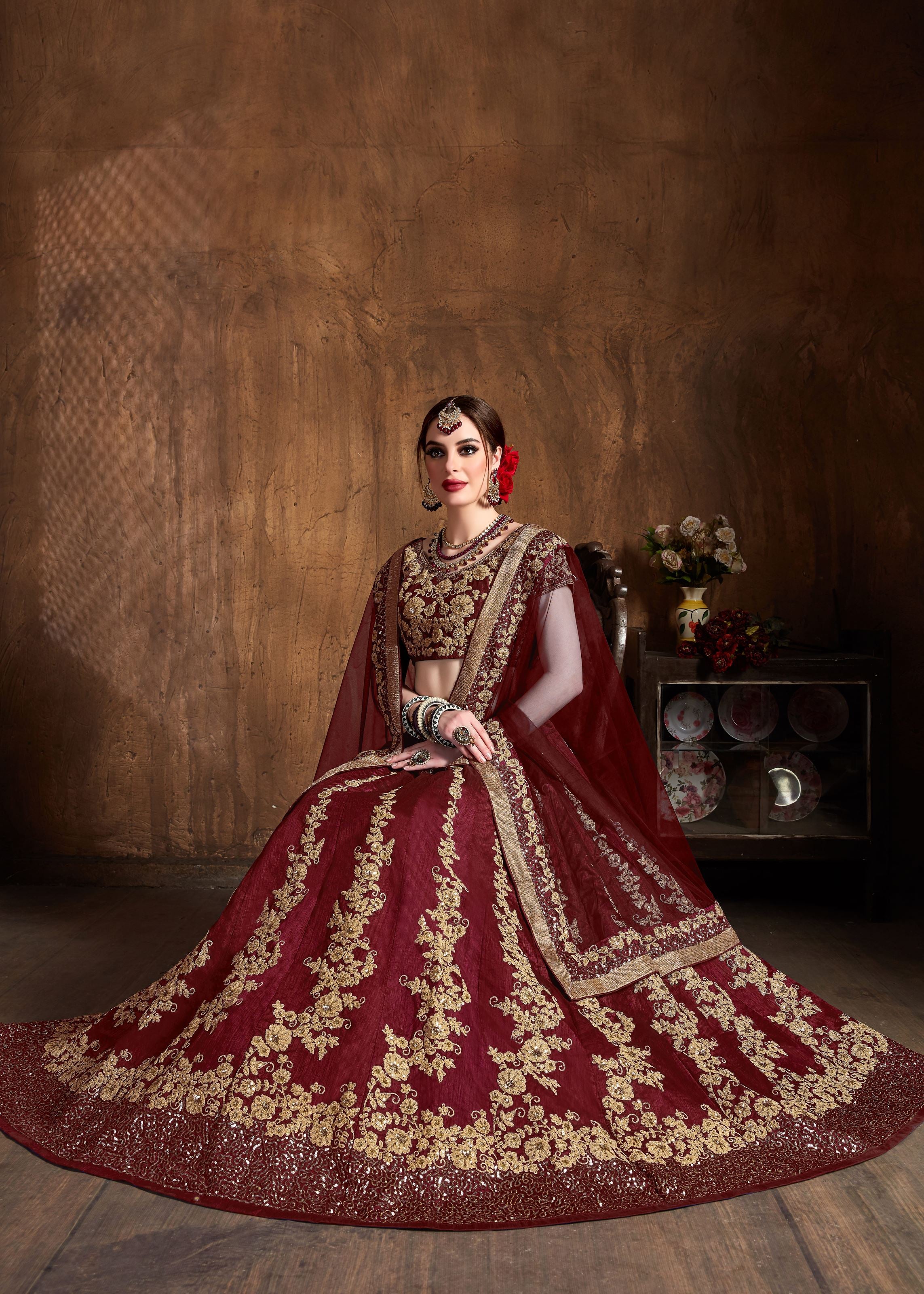 Maroon Lehenga Choli With Dori And Sequins Embroidery